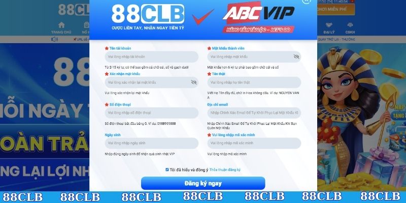 Hướng dẫn đăng ký nhanh tài khoản 88CLB